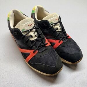 Diadora N9000 Retro Running Sneakers Black Red Green Suede Men's Size 12.5
